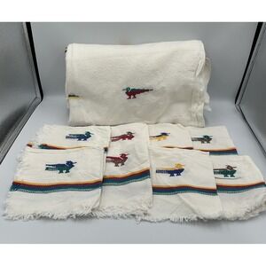 Guatemalan Woven Textile Stripes Birds 51x71 Tablecloth‎ With 8 Matching Napkin